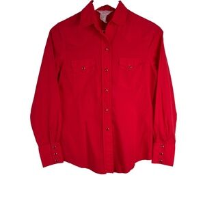 H Bar C Pearl Snap Top 10-34 Womens S/M Red Long Sleeve Western Ranchwear Rodeo
